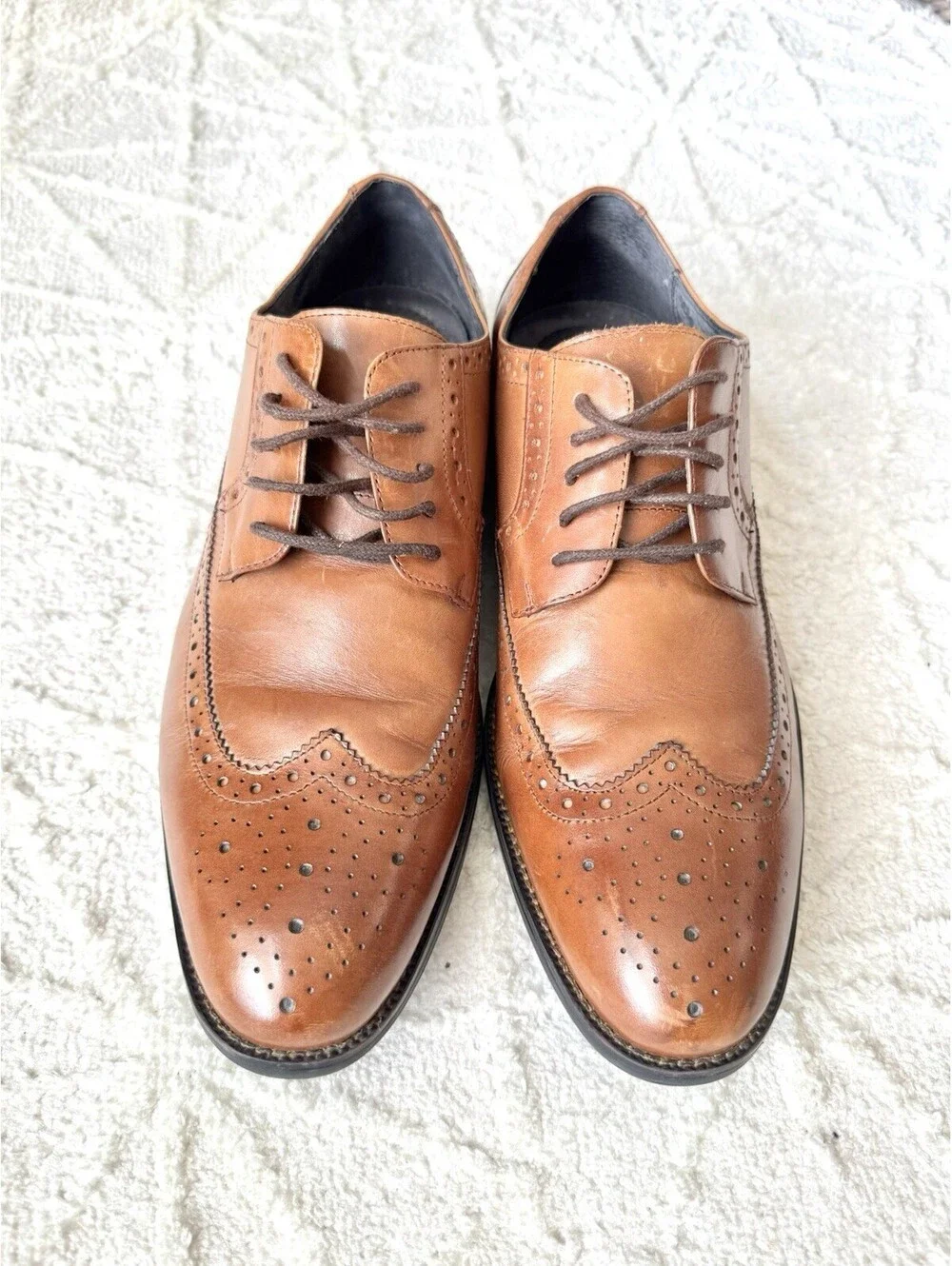 Stacy Adams Cognac Brown Leather Wingtip Oxford Dress Shoes Lace-Up Men Sz 11.5M